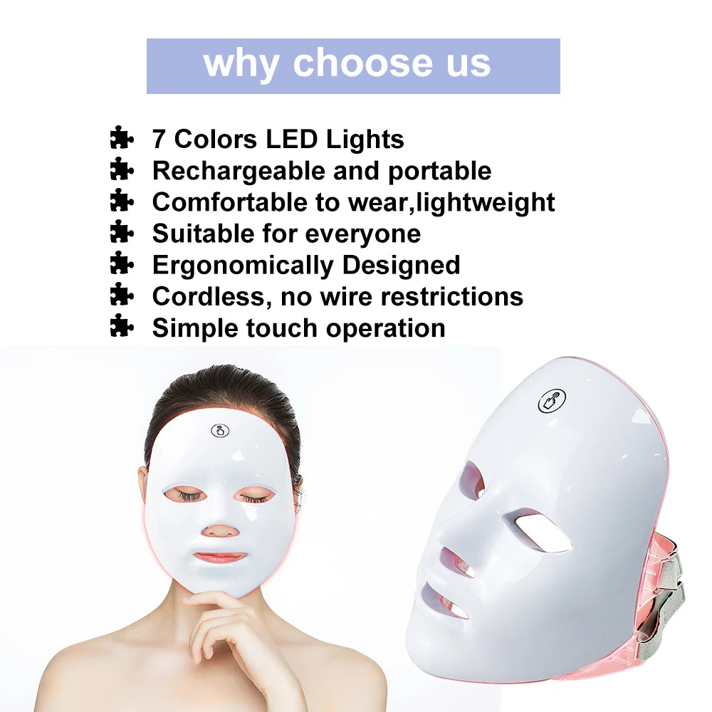 7 Farben LED Lichttherapie Gesichtsmaske – Anti-Akne, Anti-Aging & Hautverjüngung