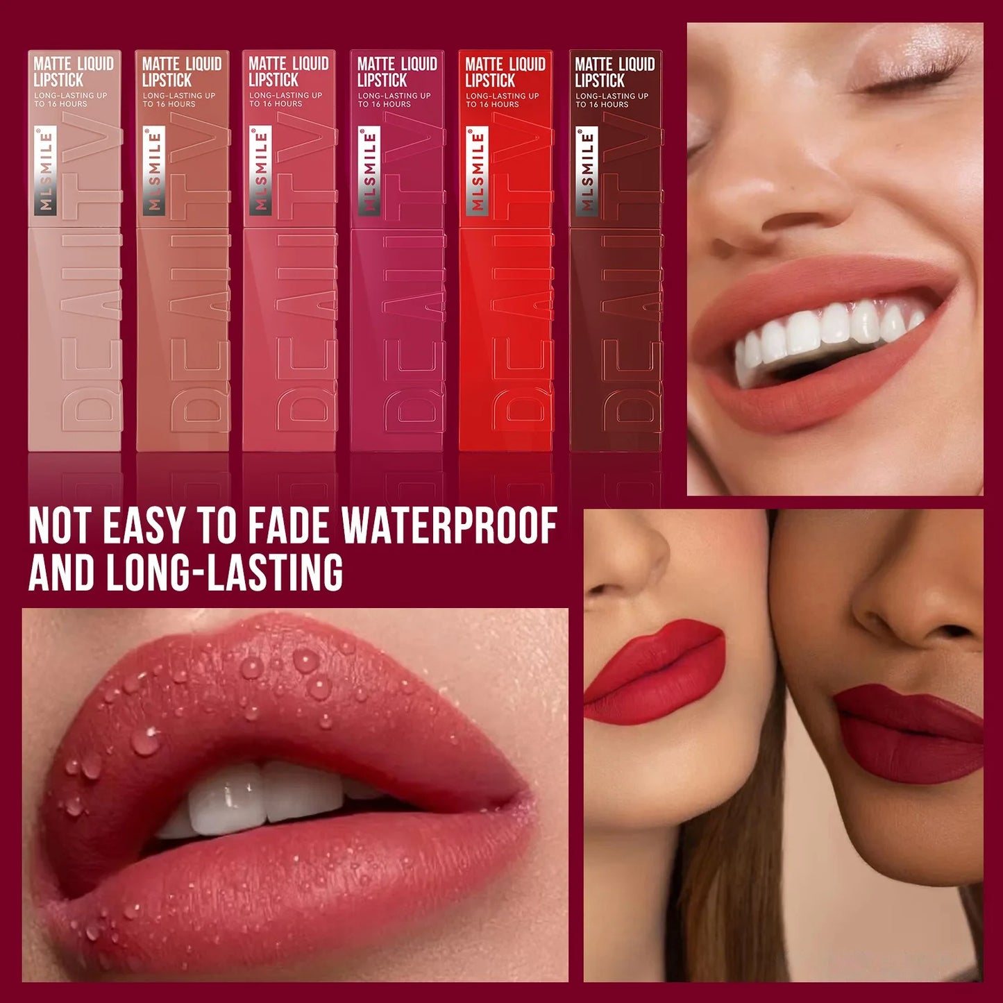 Wasserfester Lippenstift – 6 Farben, Mattes Finish, Langanhaltend & Nicht Abfärbend | Glownatuura”